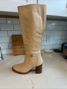 Sam Edelman Tall Cream Leather Block Heel Boots